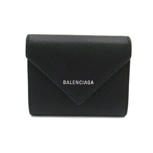 Balenciaga PAPIER Compact Tri fold Wallet Calfskin Leather Black Wallet